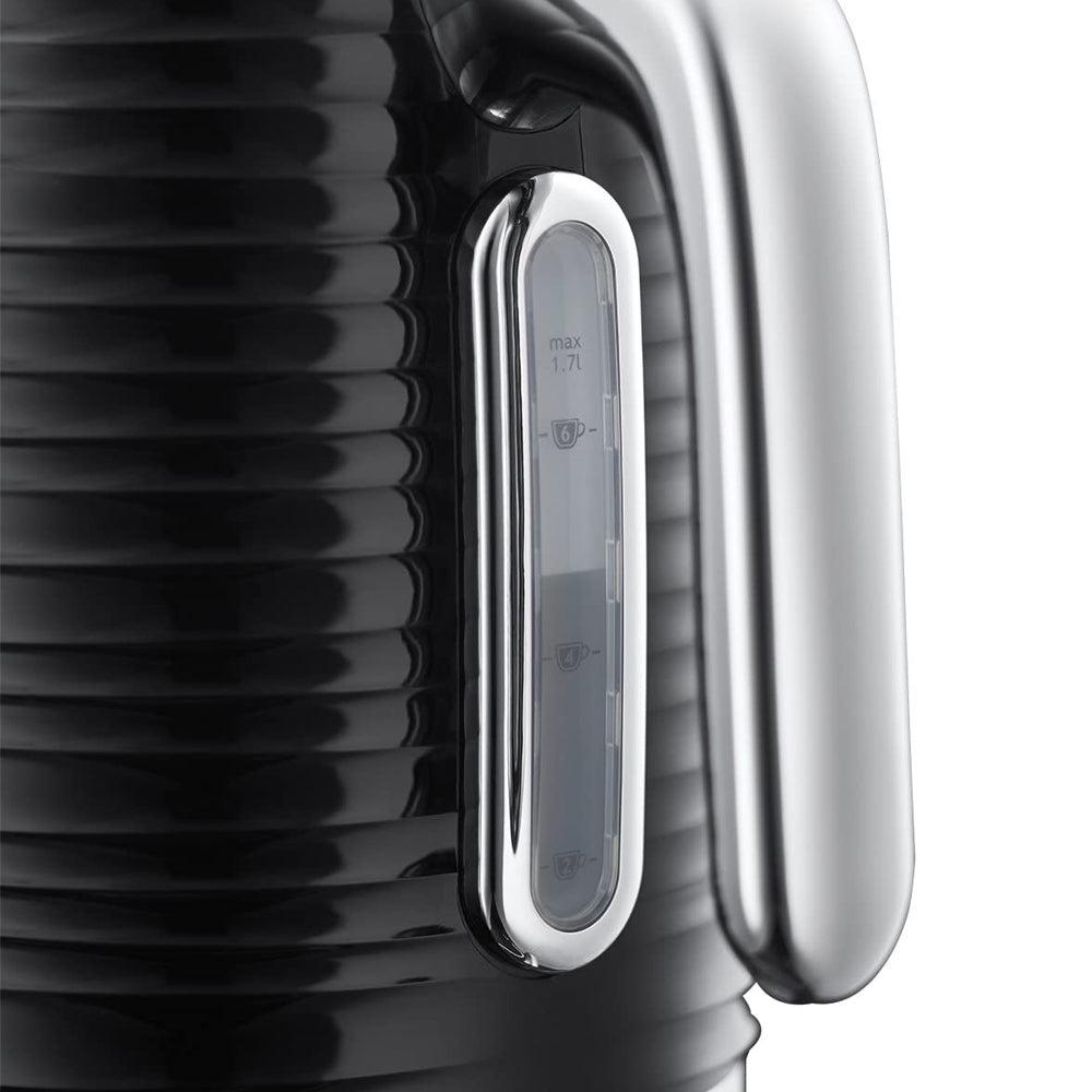 Russell Hobbs Black Kettle 1.7L Rapid Boil, Perfect Pour Spout, Blue Light