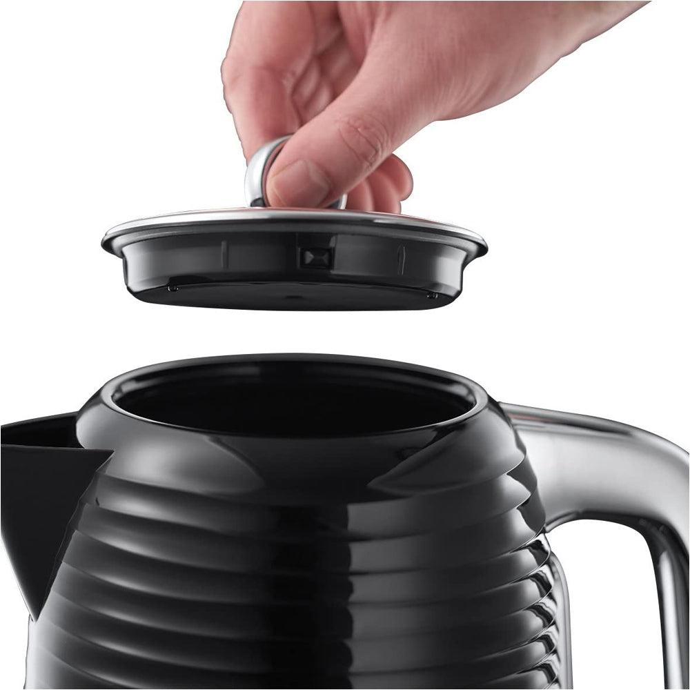 Russell Hobbs Black Kettle 1.7L Rapid Boil, Perfect Pour Spout, Blue Light