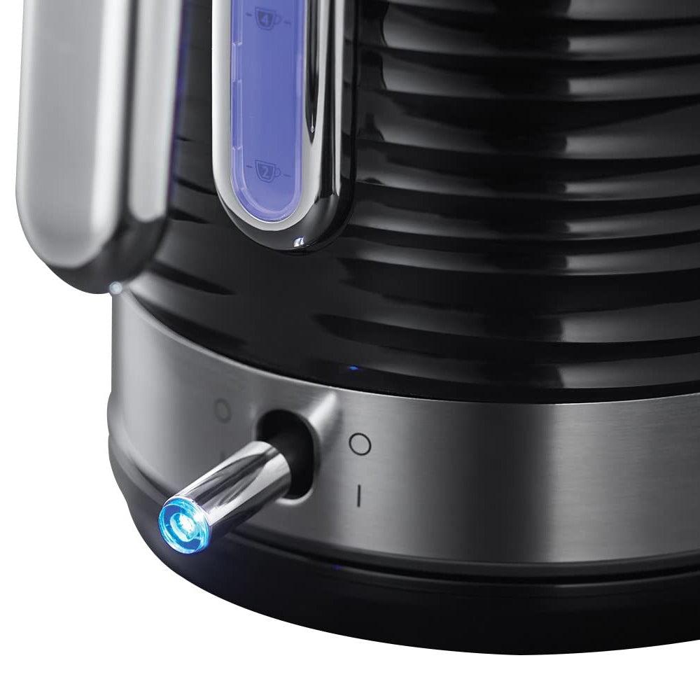 Russell Hobbs Black Kettle 1.7L Rapid Boil, Perfect Pour Spout, Blue Light