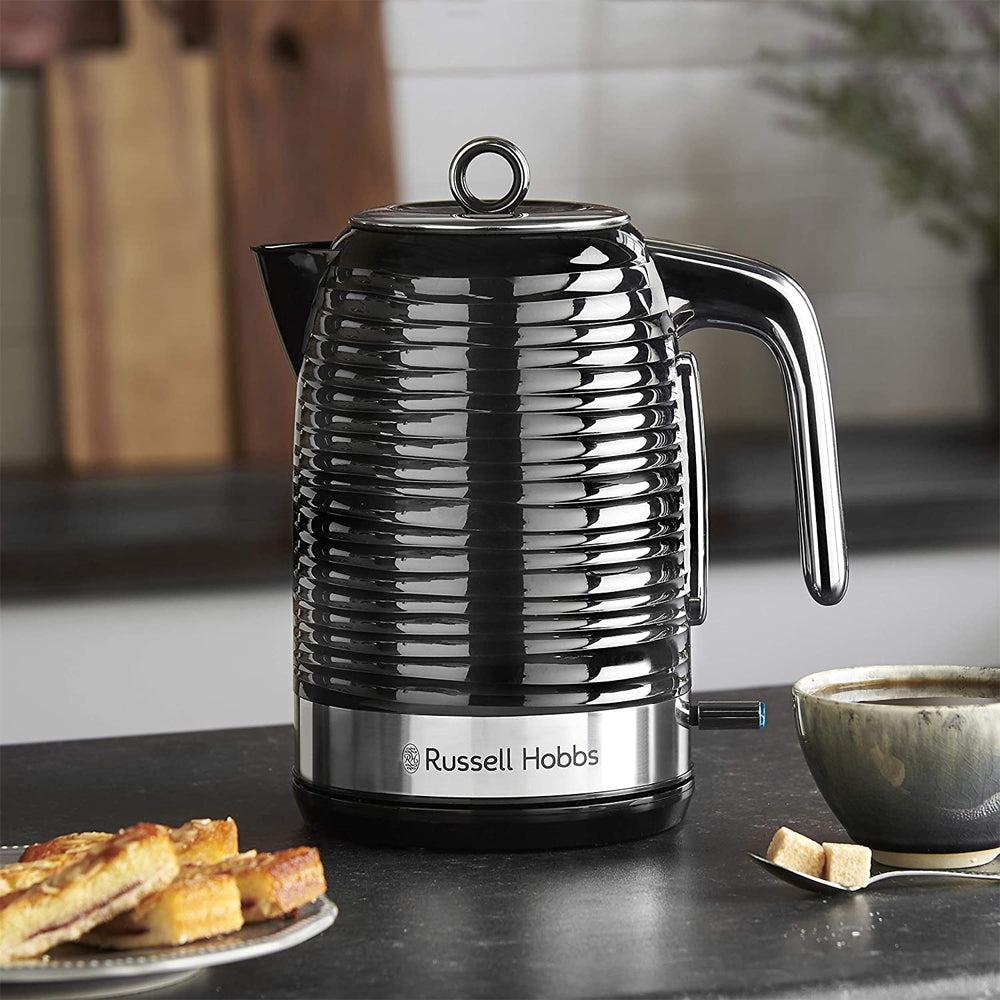Russell Hobbs Black Kettle 1.7L Rapid Boil, Perfect Pour Spout, Blue Light