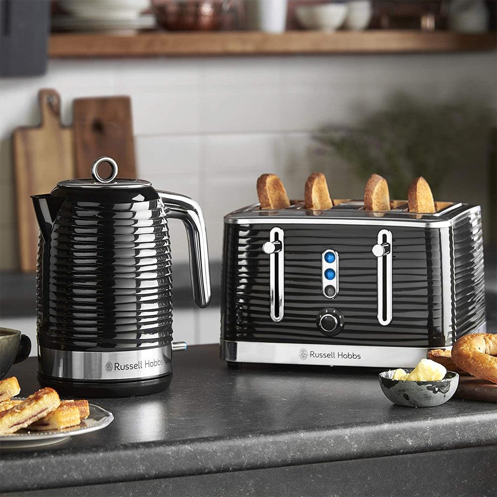 Russell Hobbs Black Kettle 1.7L Rapid Boil, Perfect Pour Spout, Blue Light