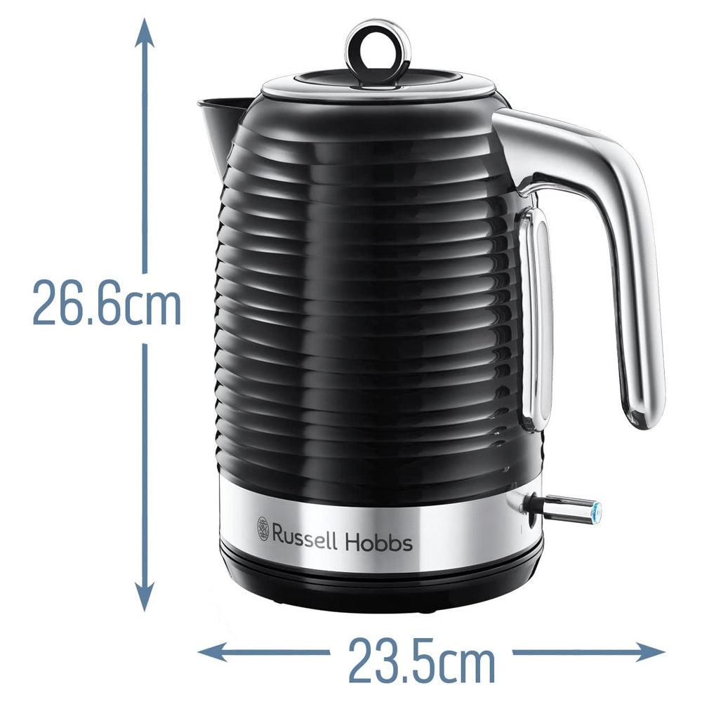 Russell Hobbs Black Kettle 1.7L Rapid Boil, Perfect Pour Spout, Blue Light