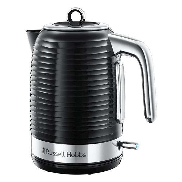 Russell Hobbs Black Kettle 1.7L Rapid Boil, Perfect Pour Spout, Blue Light
