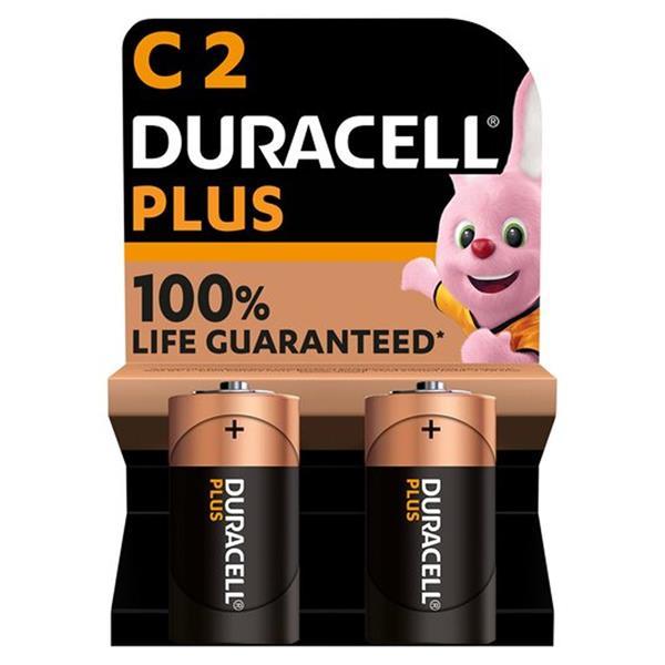 Duracell Plus C Alkaline Batteries 2 Pack 1.5V 100% Life Guaranteed with Pink Bunny Mascot