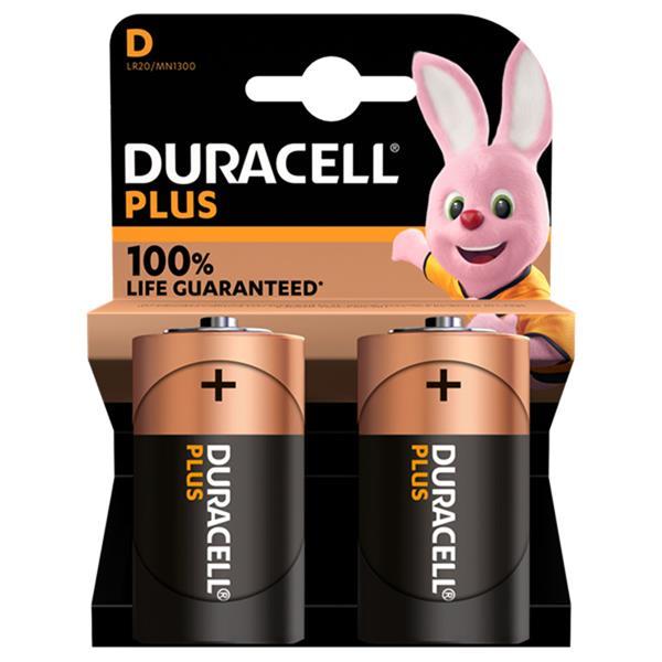 Duracell Plus Alkaline D Batteries 2 Pack 100% Life Guaranteed