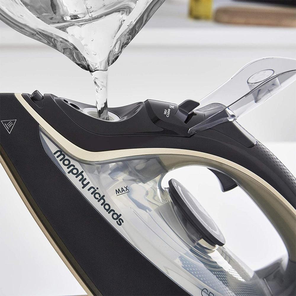 Morphy Richards Crystal Clear Steam Iron 2400W Gold | Features: Crystal Clear Water Tank, Precision Tip Ceramic Soleplate