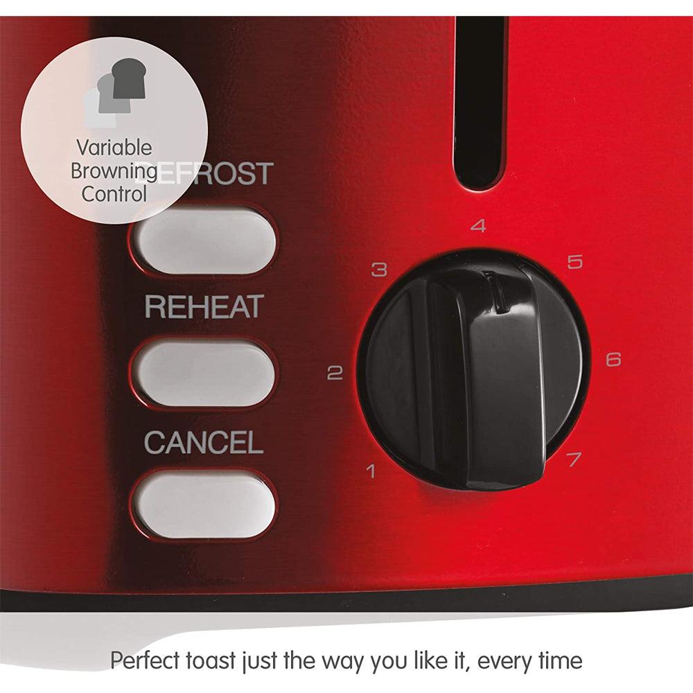 Morphy Richards Equip 2 Slice Toaster - Red | Cancel, Reheat, Defrost, Variable Browning, Width Slots, Crumb Tray, Cord Tidy