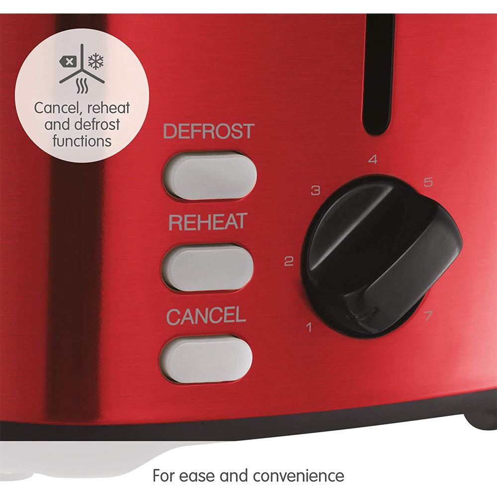 Morphy Richards Equip 2 Slice Toaster - Red | Cancel, Reheat, Defrost, Variable Browning, Width Slots, Crumb Tray, Cord Tidy