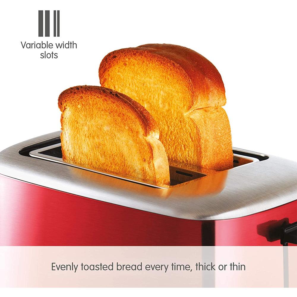 Morphy Richards Equip 2 Slice Toaster - Red | Cancel, Reheat, Defrost, Variable Browning, Width Slots, Crumb Tray, Cord Tidy