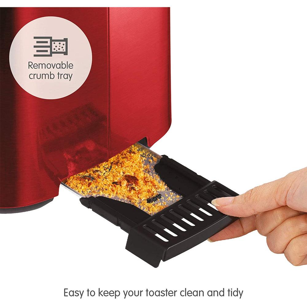 Morphy Richards Equip 2 Slice Toaster - Red | Cancel, Reheat, Defrost, Variable Browning, Width Slots, Crumb Tray, Cord Tidy