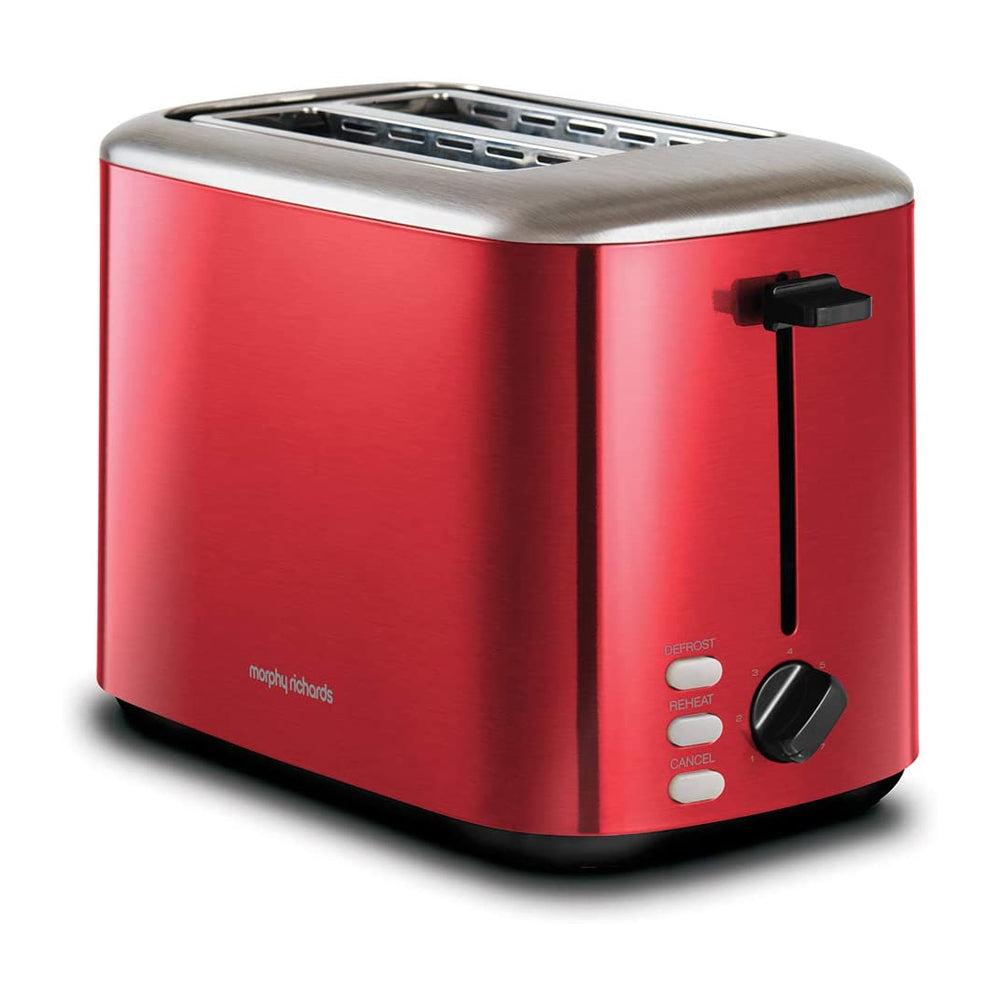 Morphy Richards Equip 2 Slice Toaster - Red | Cancel, Reheat, Defrost, Variable Browning, Width Slots, Crumb Tray, Cord Tidy