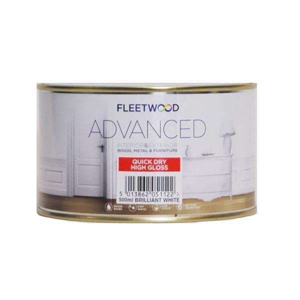 Fleetwood Advanced High Gloss Paint - Brillant White, Size 500ml, Quick Dry, Interior & Exterior