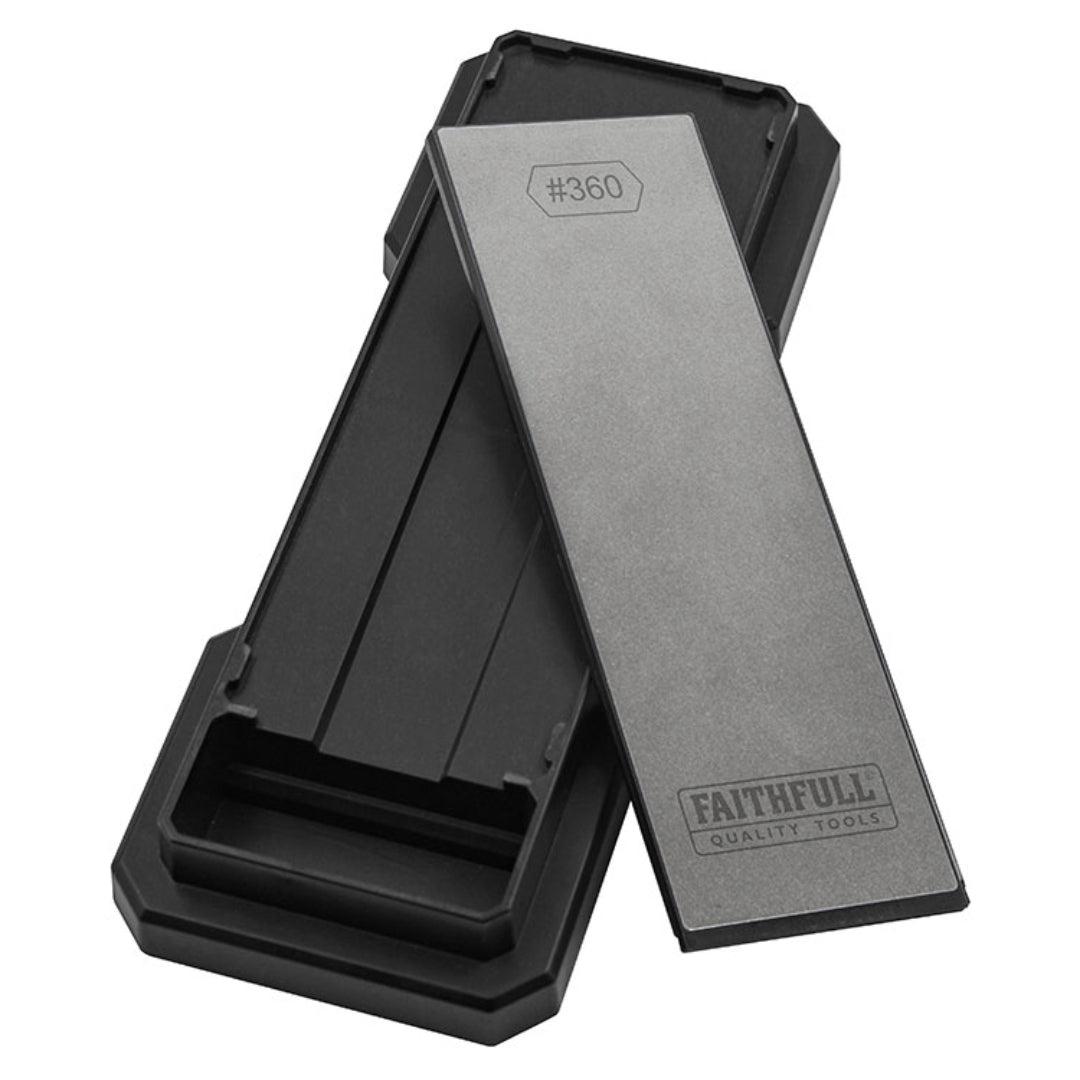 Faithfull Ceramic Hybrid Sharpening Stone, Double-sided, 300g/1200g Grit, Plastic Base, Non-slip feet