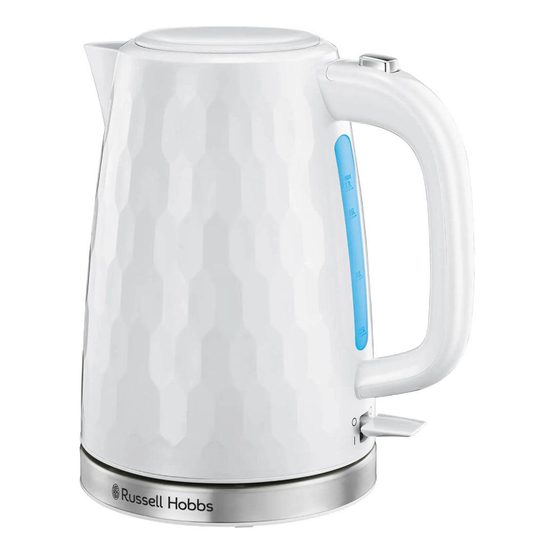 Russell Hobbs Honeycomb Kettle 1.7 Litre White - Honeycomb Design, Perfect Pour Spout, Illuminated Water Window