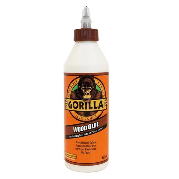 Gorilla Wood Glue, Size 532ml, Indoor/Outdoor Use, Dries Natural Colour, Water Resistance