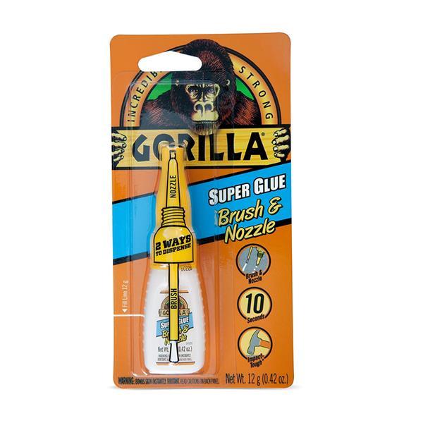 Gorilla Super Glue Brush & Nozzle 12g, Fast-setting, Impact-resistant, Bonds plastic, wood, metal, ceramic, rubber, leather, paper