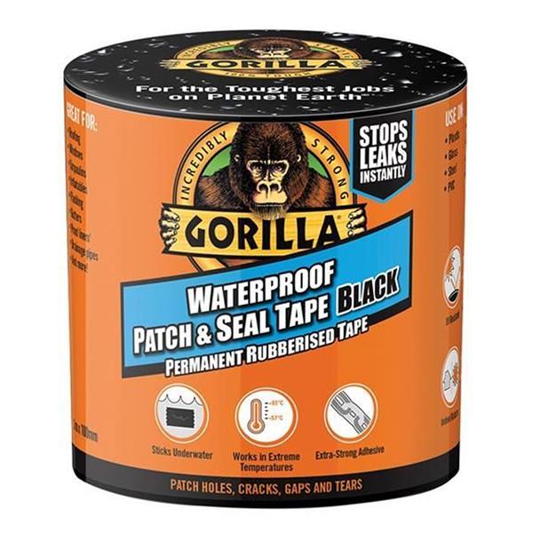 Gorilla Waterproof Patch & Seal Tape Black, Rubberised, Sticks Underwater, Works in Extreme Temperatures, Extra-Strong Adhesive
