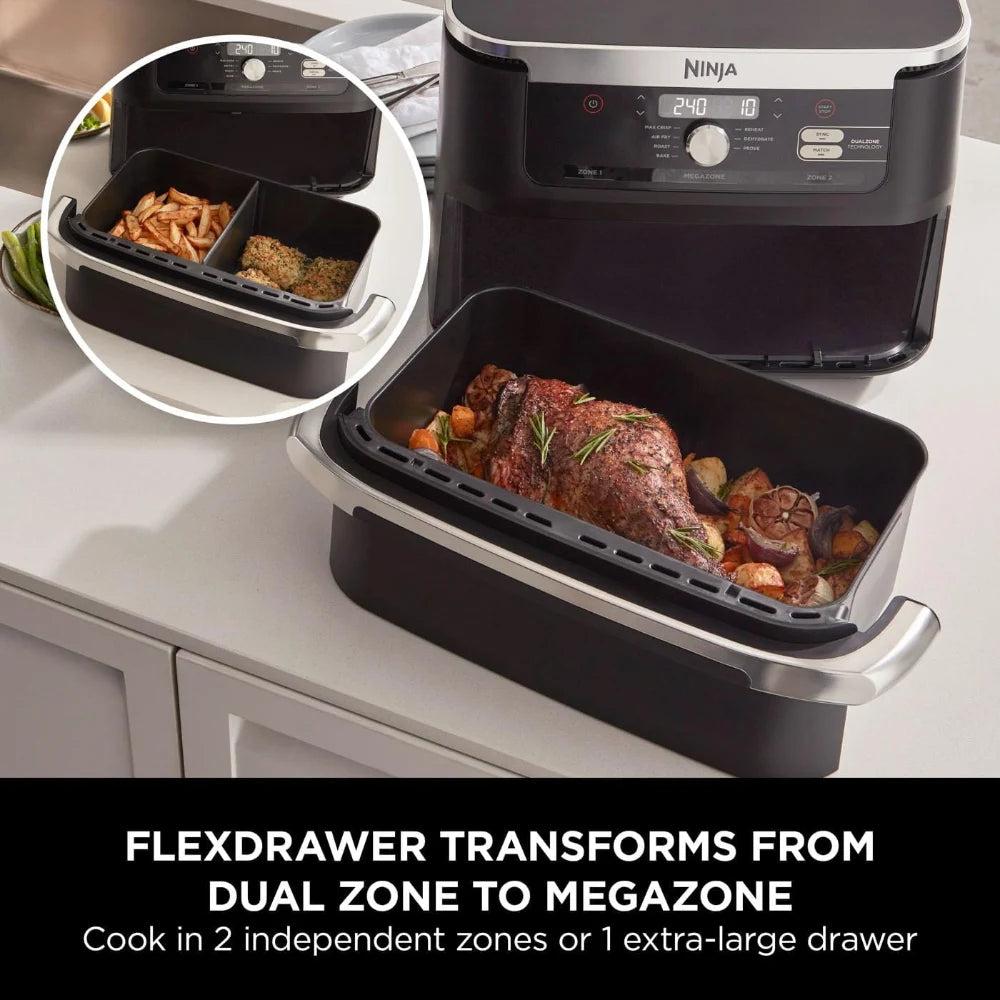 Ninja Foodi FlexDrawer 10.4L Air Fryer Black - 7 Functions, DualZone/MegaZone, Energy Efficient, Low Fat Cooking, Dishwasher Safe