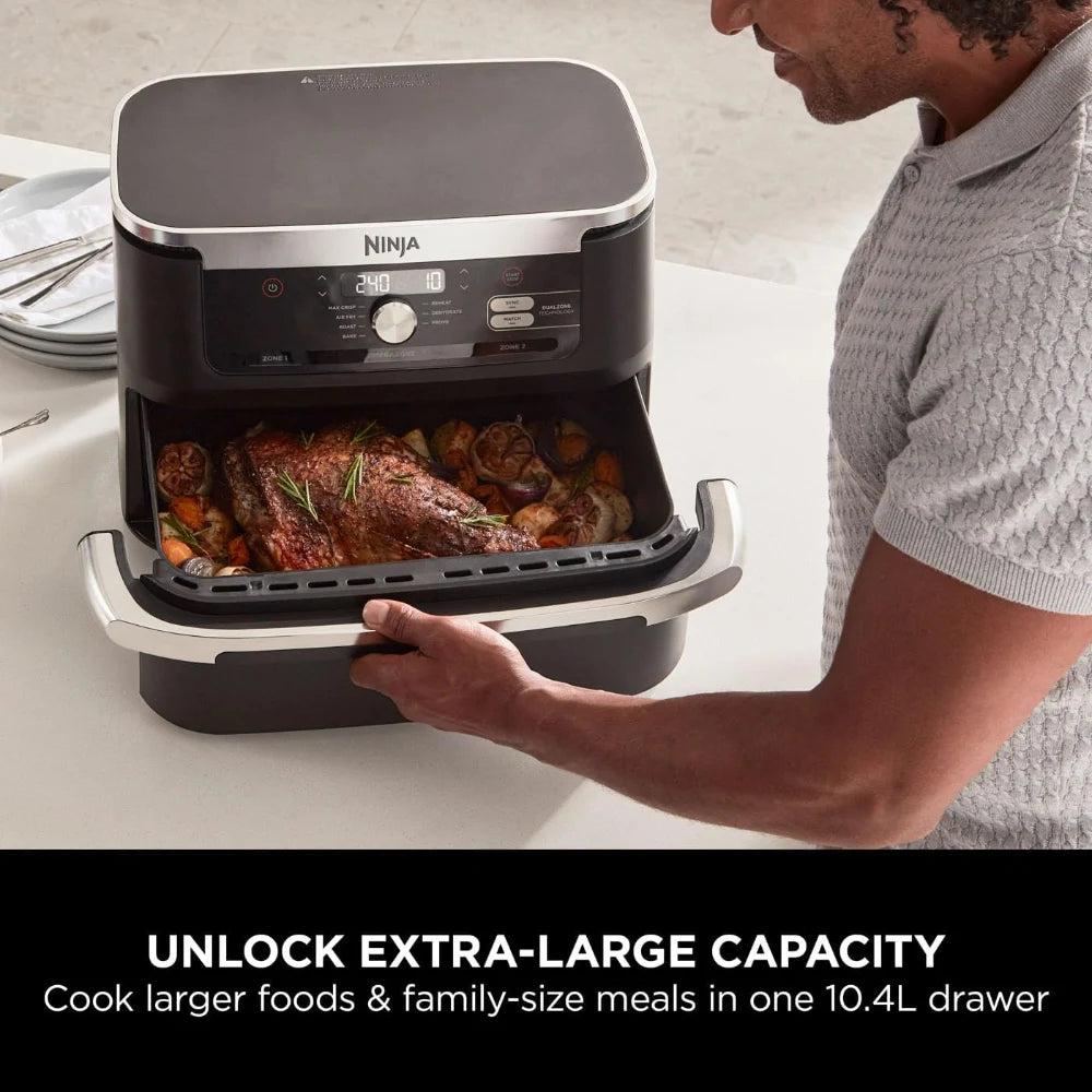 Ninja Foodi FlexDrawer 10.4L Air Fryer Black - 7 Functions, DualZone/MegaZone, Energy Efficient, Low Fat Cooking, Dishwasher Safe