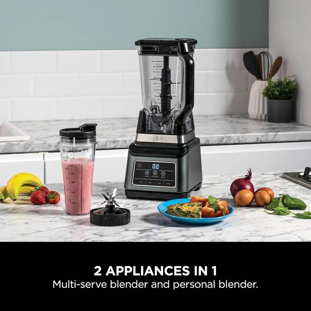 Ninja 2-in-1 Blender with Auto-IQ Technology, 1200W Power, 2.1L Jug, Black & Silver - Perfect for Smoothies, Sauces, and More