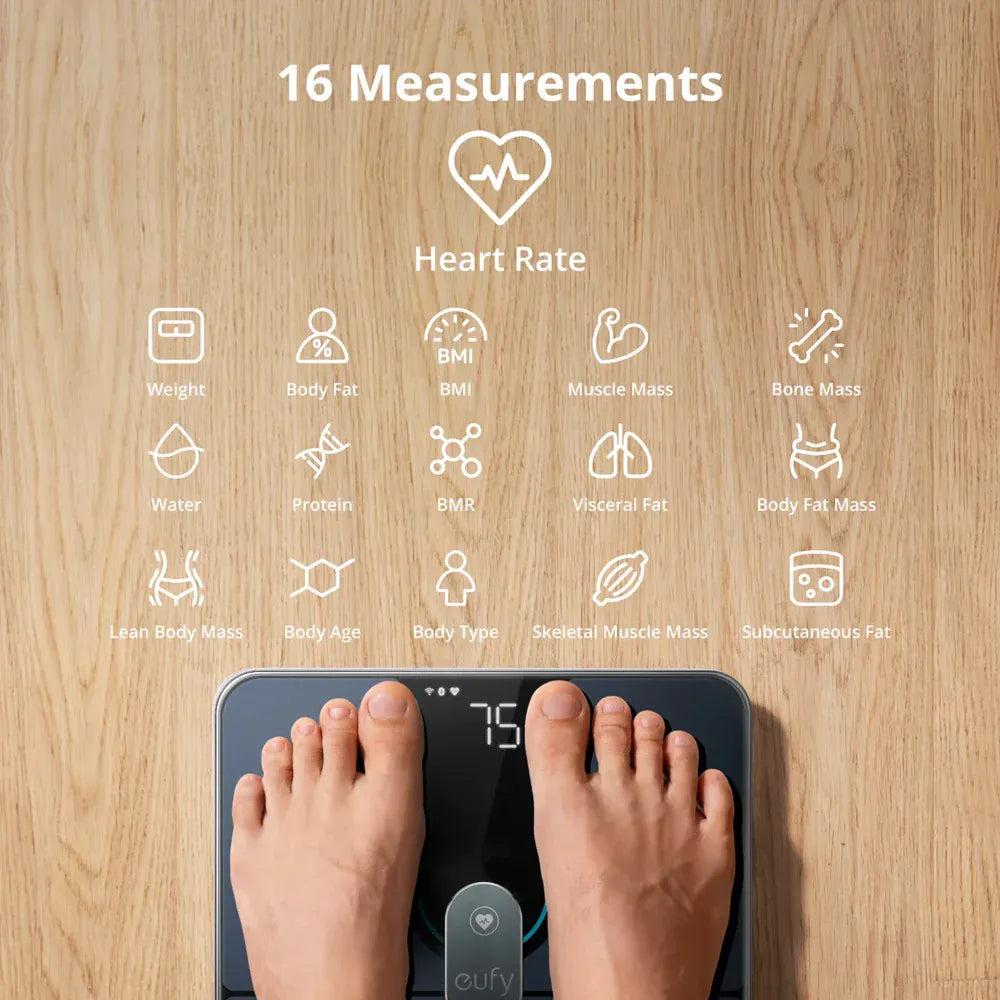Eufy P2 Pro Smart Digital Weighing Scales - Black | Full Body Composition Analysis, Wi-Fi, Bluetooth, Weight, Heart Rate, BMI, Body Fat