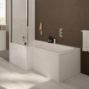 L SHAPE 1700x850mm Shower Bath &amp; Bath Panel White with Bath Screen Chrome image