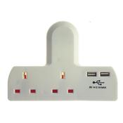 Powermaster T Shaped 2 Way Adaptor with 2 x USB Ports | 1797-02 image