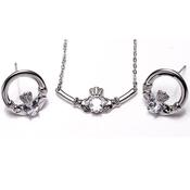 Newgrange Living Claddagh White Stone Pendant and Earrings Set - Silver | 600436 image