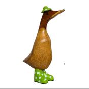 Lucky Ducks Duck with Lime Green and White Spotted Hat and Wellie Boots 22cm | BR24101-095