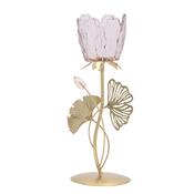 Hestia Single Stem Candle Holder With Blush Pink Glass On Gold Base | HE2519 image