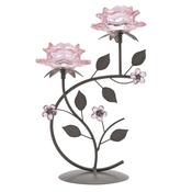 Hestia Pink Glass Rose 2 Stem Candle Holder on a Taupe Base | HE2535 image