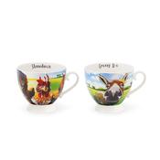 Eoin O'Connor Beyond the Herd Set 2 Cappuccino Mugs Hens &amp; Donkey