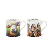 Eoin O'Connor Beyond the Herd Set 2 Tankards Sheep &amp; Owls