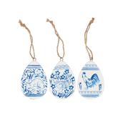 Gisela Graham Blue &amp; White Pattern Egg Hanging Decoration image