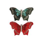 Gisela Graham Fabric Clip-on Red Green Butterfly Christmas Decoration