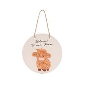 Highland Cow Round Plaque "Welcome to our Farm"