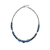 Mishe Blue Ceramic and Gemstone Cube Necklace