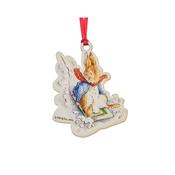 Peter Rabbit Sledging at Christmas Wooden Hanging Ornament image
