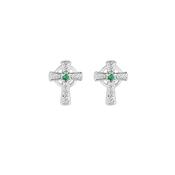Solvar Acara Sterling Silver Celtic Cross Earrings with Green CZ Stone