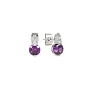 Tipperary Silver Classic Round Purple Stone With Pave Bale Earrings