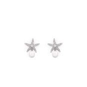 Tipperary Under The Sea - Pave Set Starfish &amp; Pearl Earrings Silver image