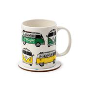 Volkswagen VW T1 Camper Bus Porcelain Mug &amp; Coaster Set