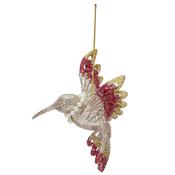 Ruby and Platinum Hummingbird Ornaments - Pearl Necklace