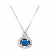 Tipperary Silver Pendant Oval Sapphire White Surround