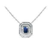 Tipperary Silver Pendant Sapphire &amp; White Stone Surround
