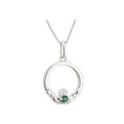 Solvar Sterling Silver Green Crystal Claddagh Pendant