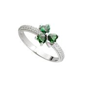 Solvar Sterling Silver Ladies Shamrock Ring With Green &amp; White CZ image