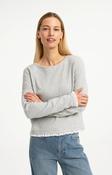 Yaya Fine Yarn Sweater Ruffle Woven Cuffs - Medium Grey Melange image