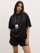 Breya Boxy Satin T-Shirt- Black
