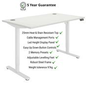 Core Electric Single Motor Height Adjustable Sit Stand Desk 1200 x 800 Arctic White Top &amp; White Frame with Memory Function - 5 Year Warranty image